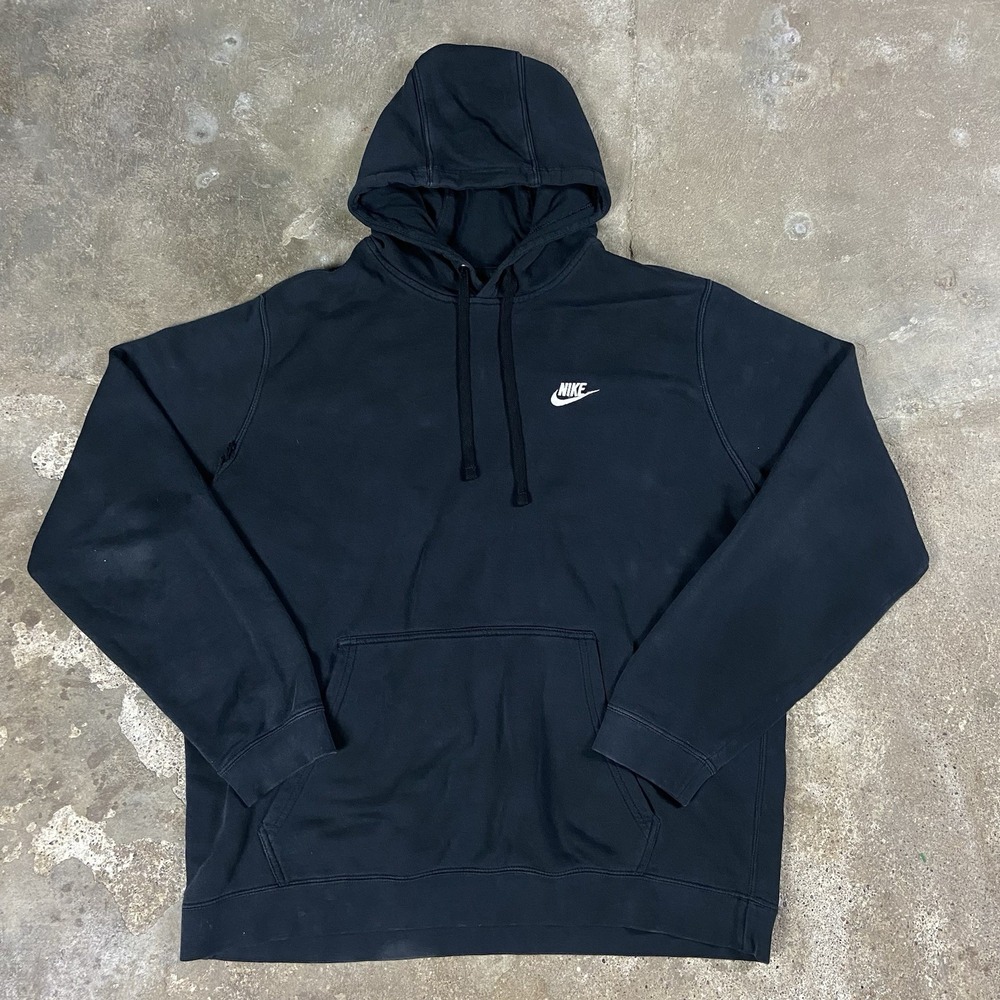 Nike Hoodie Size XL Black Solid Pullover Drawstring Hoodie Pullover Swoosh Logo